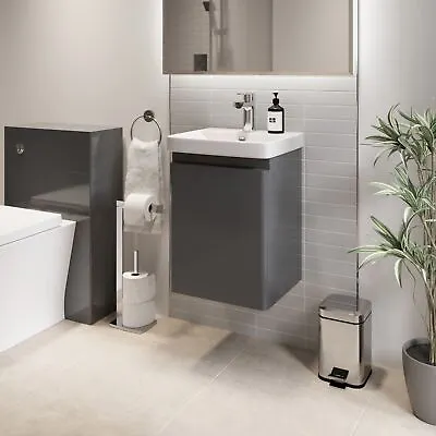 Bathroom Cloakroom Vanity Unit Wash Basin Cabinet Cupboard Storage Grey 400mm • £152.97