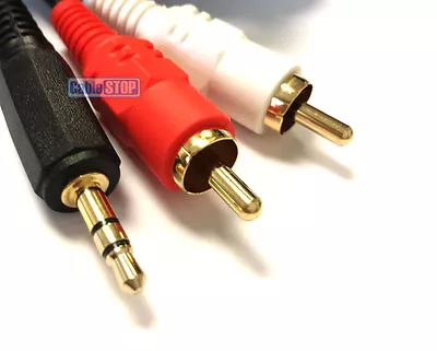 5m 24k Gold OFC 3.5mm Mini Jack STEREO To TWIN 2x RCA Phono Left Right Aux Cable • £4.35