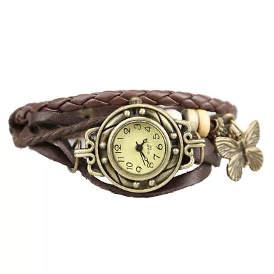 Women's Casual Vintage Multilayer Butterfly Faux Leather Bracelet Wrist Watch • $11