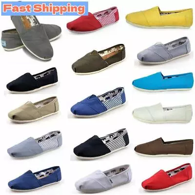 TOM Unisex Shoes Slip-on Casual Flats Solid Canvas Leisure Loafer Shoes UK 3-10 • £12.99
