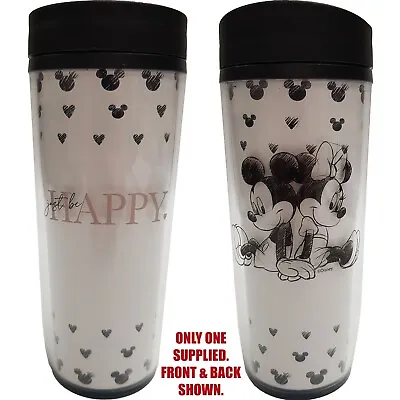 Disney Mickey & Minnie Mouse Travel Mug Tumbler Lid Plastic 533ml Just Be Happy • $13.88