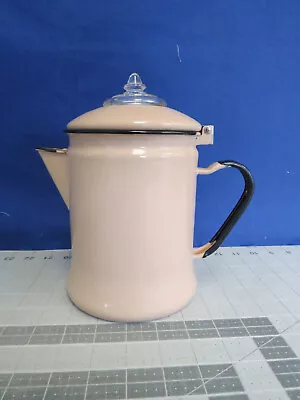 Vintage Enamel Ware Hinged Coffee Pot Perk Glass Beige Rustic Very Clean 9  • $19.99