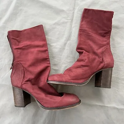 Free People Elle Block Heel Boot Slouchy Shoes Wine Red Leather 40/10 Festival • $45