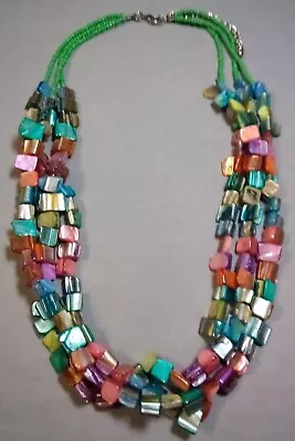 Vintage Dyed Mother Of Pearl Tri-Tip Shell Multi Strand Colorful Beaded Necklace • $23.95