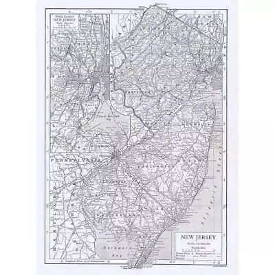 NEW JERSEY State Map Showing Counties - Antique Map 1910 By Emery Walker • $8.62
