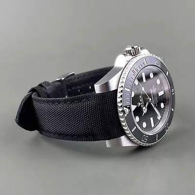 20mm Black Sailcloth Nylon Fabric Curved End Watch Strap Band Made For Rolex • £55