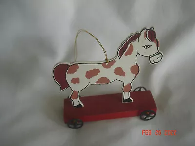 SO CUTE! Vtg. KURT S. ADLER HORSE / PONY On WHEELS ORNAMENT Metal & Wood TAIWAN • $12.99