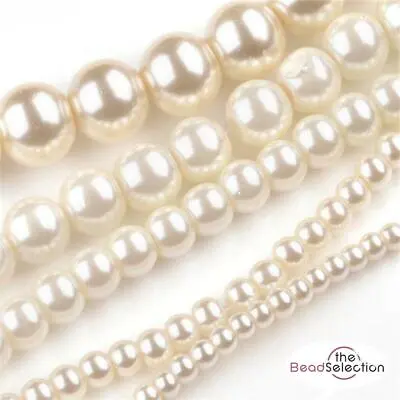 £3.59 • Buy 200 TOP QUALITY IVORY MIXED SIZE ROUND GLASS PEARL BEADS 3mm 4mm 6mm 8mm 10mm