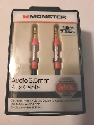 Monster 12-FT | 3.6 M AUDIO 3.5 MM AUX CABLE Gold Contacts HD Audio Phone Tablet • $15