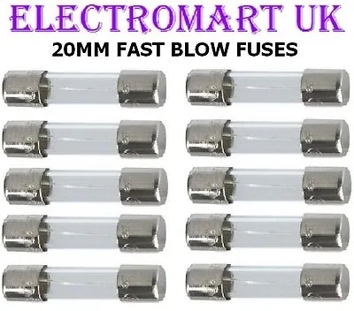 10 X 20mm Fast Acting Quick Blow Glass Fuse Fuses 500ma To 10 Amp • £3.45