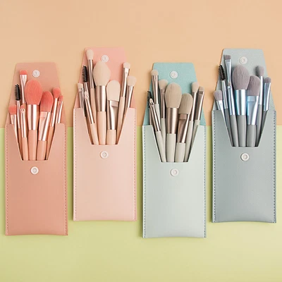 $9.99 • Buy Makeup Brush Set Mini Size Travel 8 Brushes With Case 