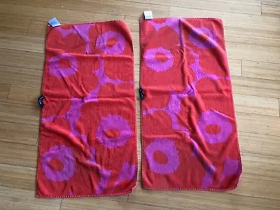 (2) MARIMEKKO Unikko Cotton Terry Guest Towel Orange Pink Poppy (35 X18 ) • $50