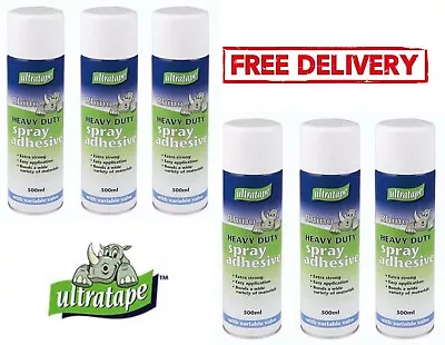 6 X Ultratape Rhino Heavy Duty Adhesive Spray Carpet Tile Upholstery 500ml DIY • £25.99