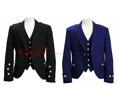 Men's Scottish Wool Argyle Kilt Jacket With Vest Handmade Wedding Argyle Jacket • $72