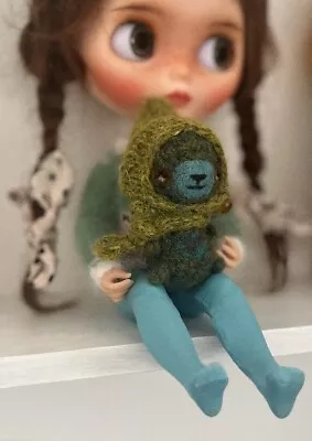 Miniature Artist Teddy Bear / Toy For Blythe Doll / Little Gnom Teddy /Only 6cm • £25