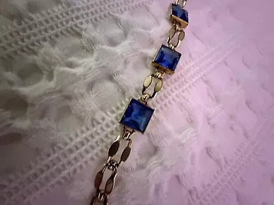 VTG Art Deco SIMMONS Signed Gold-Filled Blue  Stones Link Bracelet • $50