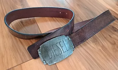 Vintage Diesel Belt With Buckle Brown Leather 38   Made In Italy... Rare... • $49.95