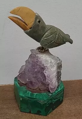 Vintage Bird Amethyst Malachite Trinket Box Parot Toucan Crystal • $195