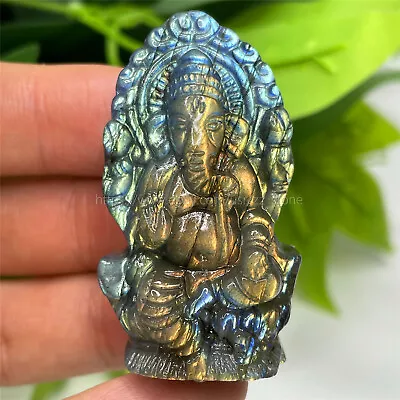 Natural Labradorite Carving  Ganesh  Skull Quartz Crystal Reiki Healing Gift  • $13.99