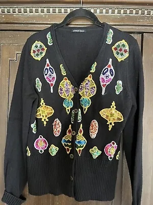 Michael Simon Jeweled Embroidered Cardigan Ornament Christmas Sweater *1 • $74.99