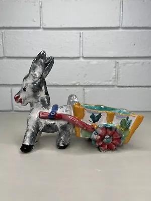 Vintage Donkey Flower Cart Sweet Indoor Planter Glazed Decorative Retro - Italy • $120