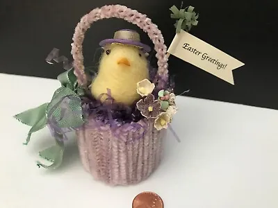 Vintage Look Handmade Chenille Easter Basket With A Yellow Chick • $24