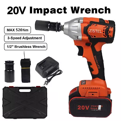 Cordless Electric Impact Wrench Gun 1/2'' Driver 520Nm High Torque Power Tool US • $53.98