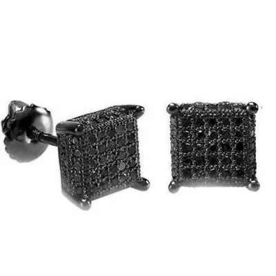 2Ct Round Black Diamond Lab-Created Mens Square Stud Earring Black Gold Plated • $40.11