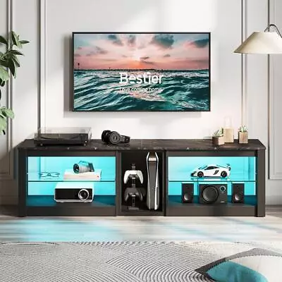 Bestier Tv Stand Fits Tvs Upto 65  Led Black Marble W/Adjustable Glass Shelves • $178.24