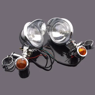 Motorcycle Chrome Driving Passing Spot Fog Light Turn Signal Lamp Bar For Harley • $39.90