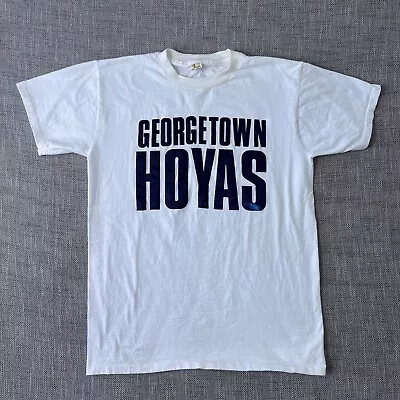 Vtg 80s Velva Sheen Georgetown Hoyas Spell Out T Shirt Slim L USA Single Stitch • $18.95