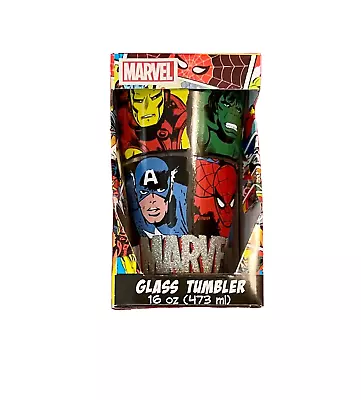 $19.99 • Buy Marvel Tumbler 16 Oz Pint Glass Comics Spiderman Hulk, Iron Man, Captain America