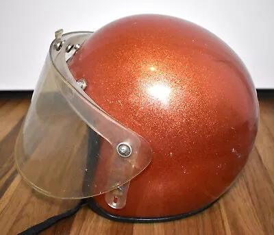 Vintage Retro Burnt Dark Orange Metal Flake Motorcycle Helmet With Flip Up Visor • $99.95