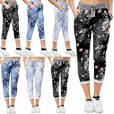 Womens Joggers Italian Floral Print Trousers Casual Jogging Bottoms Ladies Pants • £12.49