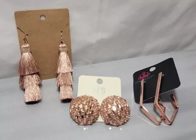 Rose Gold Jewelry Lot #1 - 3 Pair Earrings - Mixed Estate Jewelry Dangle & Post • $2.49