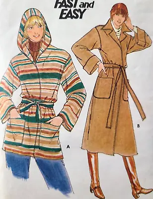 Vtg 1970s Butterick 5658 Easy Sew Pattern Wrap Hooded Jacket Long Coat Women 12 • $4.99