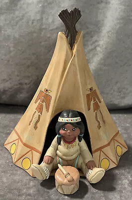 Ceramic Teepee With Indian & Drum Figurines • $30