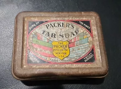 Vintage 1939 Packers Tar Soap Tin As Pure As The Pines Shampooing Bath Graphics • $1.99