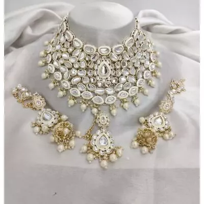 Indian Bollywood Kundan Gold Plated Pearl Bridal Choker Necklace Jewelry Set • $67.82