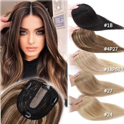 Russian Topper Toupee 100%Remy Human Hair Clip In Silk Base Top Hairpiece Wig US • $89.19