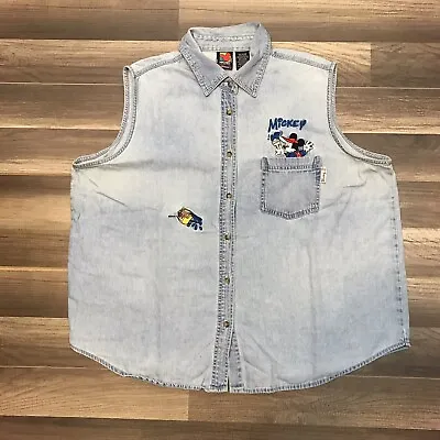 Mickey Mouse Unlimited Jerry Leigh Indigo Button Up Sleeveless Shirt Vest 22/24w • $12.88