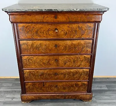 French Antique Burr  Marble Topped Chest Of Drawers / Sideboard (LOT 2688) • £799