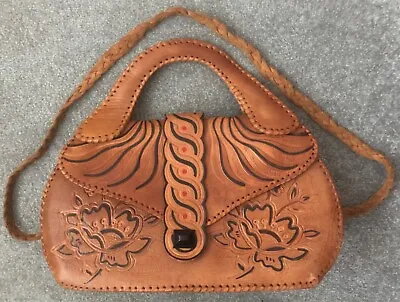 Ladies Vintage Faux Leather & Wood Indian/Floral Handbag/Tote Bag • £12.95