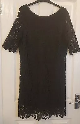 Lovely 'La Redoute' Black Floral Lace Effect Lined Straight Dress Size 16 • $6.63