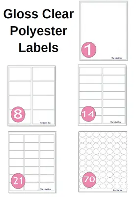 £1.90 • Buy A4 Gloss Glass Clear Transparent Polyester Inkjet Self Adhesive Labels Stickers
