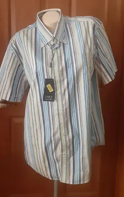 Lincs By David Chu Men's Short Sleeve Shirt Blue And White Stripes Size L NWT • $25