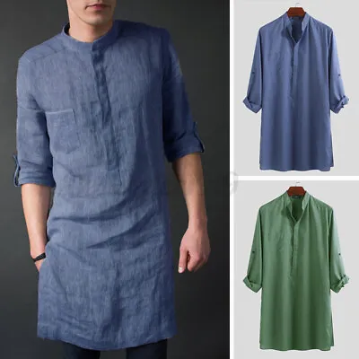 £17.59 • Buy INCERUN Men's Kurta Collar Shirt Long Sleeve Kaftan Casual Tops Dress Tunic Tee