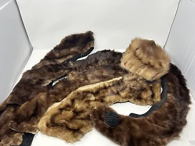 X5 Vintage Genuine Real Mink Fur Wrap Shawl Stole Neck Warmer Plus Mink Hat!!! • $99.99