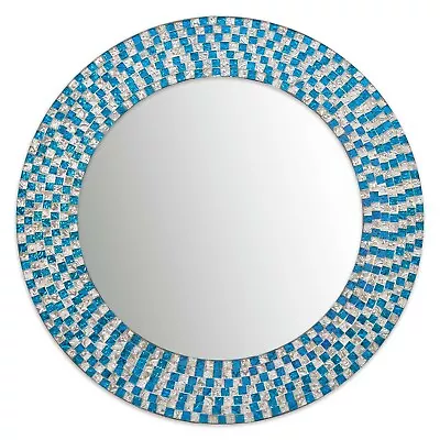 20  Round Aquamarine & Silver Topaz Jewel Tone Mosaic Wall Mirror - Open Box • $121