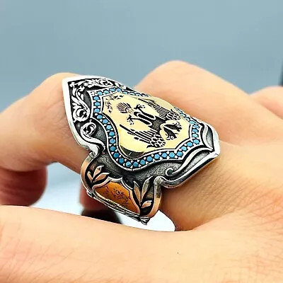 Archer Thumb Carved Silver Mens Ring Turkish Handmade Silver Thumb Ring • $65